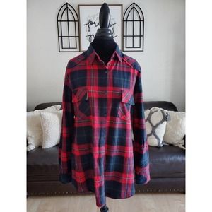 Matchstick Plaid Long Sleeve Button Up Shirt Women's Size L Retro Classic